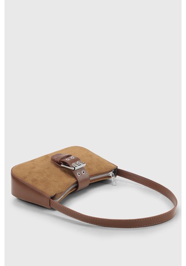 Kadın Süet Kahverengi Tokalı Vintage Görünüm Omuz Çantası 268 Süet Taba