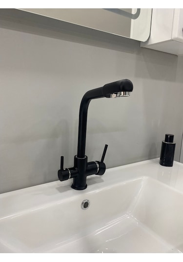 Armour Armatür Arıtmalı Arıtıcılı 3 Yollu Eviye Musluğu Mutfak Bataryası Siyah