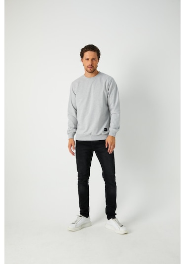 MMetalic Basic Bisiklet Yaka Erkek Sweatshirt Gri