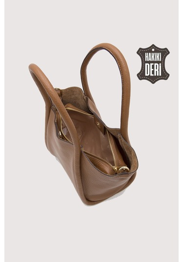 Hakiki Deri Kadın Organizerlı El Çantası Taba Smr9206 Taba