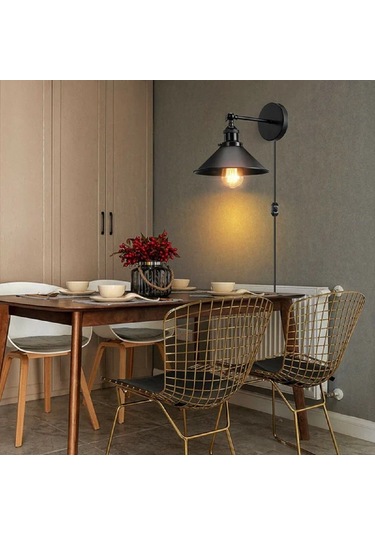 Riolight Vintage,retro Rustik Siyah Metal 1xe27 Hareketli Başlık Fişli,kablolu Aplik Çap:23cm Rio Light