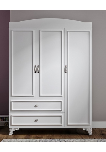Baby Darling %100 Mdf Lisa 135cm 3 Kapaklı Dolap Beyaz Beyaz