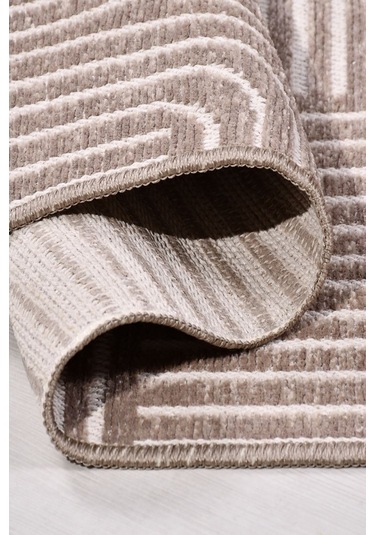 Revna Bej Kahverengi Yıkanabilir Halı Kaydırmaz Pamuk Dokuma Salon Mutfak Koridor İçin Kahverengi