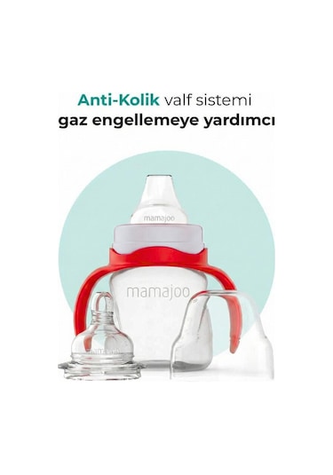 Mamajoo Kulplu Antikolik Alıştırma Biberonu 160 ml 6 Ay+ | Orta Akışlı, 2-in-1.