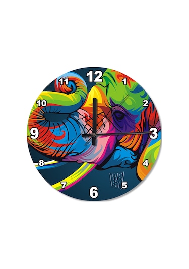 Renkli Fil Dekoratif Duvar Saati (407685007) Çok Renkli