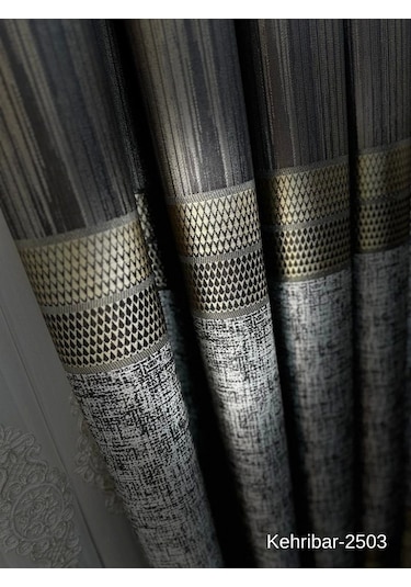 Nivemeshome Kehribar Ft614162 Toprak V-2503 Pano Fon Perde 1/3 Sık Pileli Perde Apm Toprak