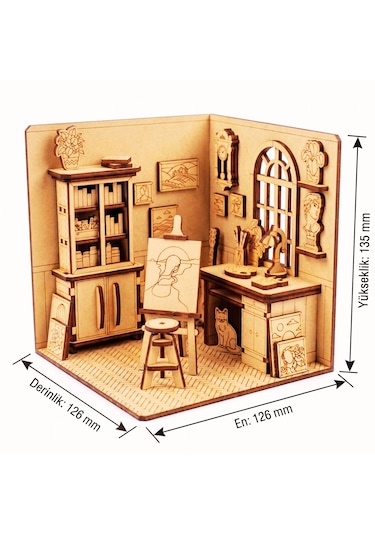 Sanat Atölyesi Ahşap Maket Seti Dıy Miniatür Artist Workshop Peri Led'li 3d Puzzle