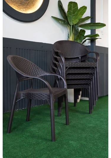 Alezy Bambu Rattan Kollu Koltuk 6 Adet Kahverengi