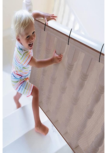 Kahverengi Güvenlik Kapısı Bebek Merdiven Balkon Güvenlik Filesi Evcil Hayvan Filesi 2.35mt X 75cm Çok Renkli