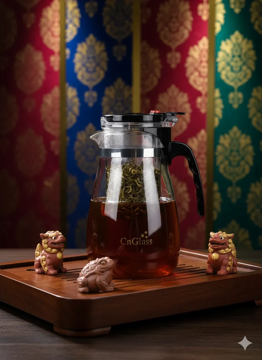 Cnglass Gongfu Demlik, 900 Ml, Düğmeli Tipot Demleme Çaydanlık 10745590 Beyaz