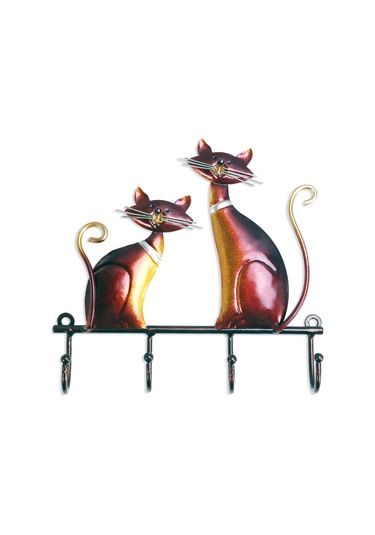 Qingmipy Vintage Kedi Desenli Duvar Askısı - Çok Amaçlı Dekoratif Mont, Çanta Ve Anahtarlık Tutucu Kırmızı