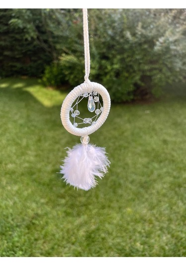 Beyaz Üzerine Kristal Boncuklu Araba Süsü / Dikiz Aynası Süsü Model2