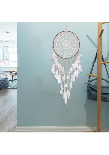 Büyük Boho Rüya Yakalayıcı Beyaz Tüy Ve Boncuk Duvar Askısı Vintage Düğün Ev Dekoru 40 Cm Daire 110 Cm Uzunluk