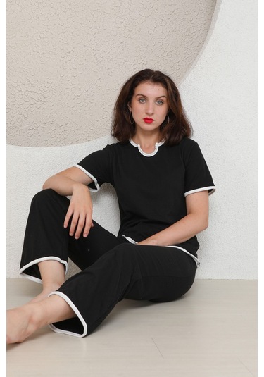 Fames Pijama Yazlik Penye Kadin Pijama Takim Siyah