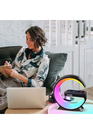 Ally 15W Kablosuz Şarj Standlı Bluetooth hoparlör RGB Gece Lamba Çok Renkli