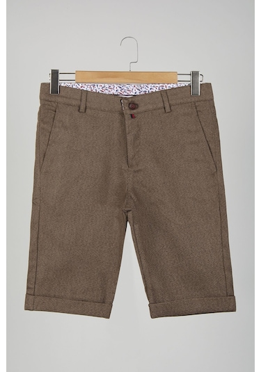 Terapi Men Erkek Koyu Kahverengi Slim Fit Keten Şort Çokrenkli