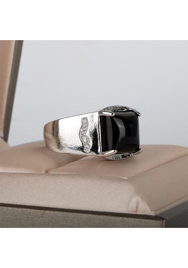 Bella Box Klasik Yüzük Kare Siyah Zirkon Açık Ayar Yüzük Güzel Takı Siyah