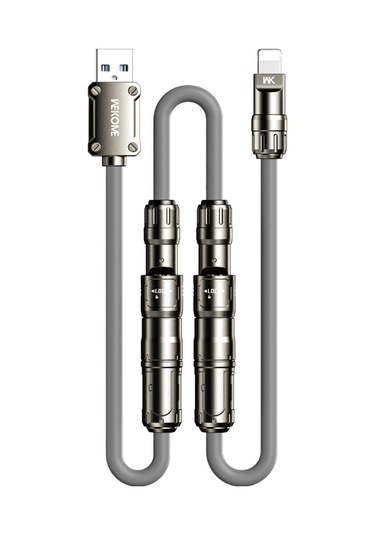 Wk Wdc-77 Convertible 3 İn 1 240w Ultra Hızlı Şarj Gerçek Silikon Veri Kablosu, Arayüz: 1'de 6 Gri