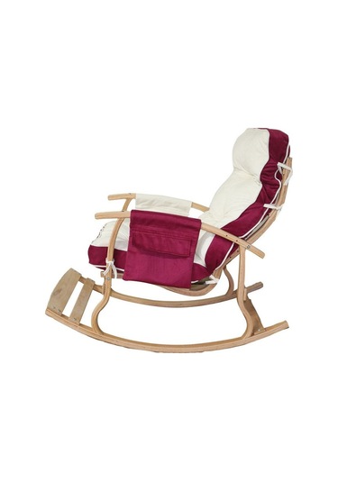 Padişah Lüx Ahşap Çift Minderli Çift Cepli Sallanan Sandalye Bordo - Krem