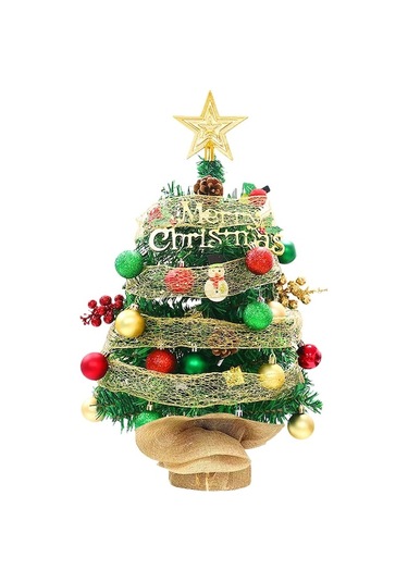 45cm Işıksız Pvc Yeşil Noel Ağaçı Masaüstü Dekorasyon Seti - Dıy Yıldız Şerit Ve Noel Toplarıyla Zenginleştirilmiş Çok Renkli Çok Renkli
