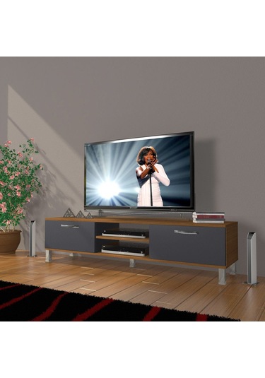 Decoraktiv Eko 140 Mdf Dvd Krom Ayaklı Tv Ünitesi Tv Sehpası - Ceviz - Antrasit Ceviz - Antrasit