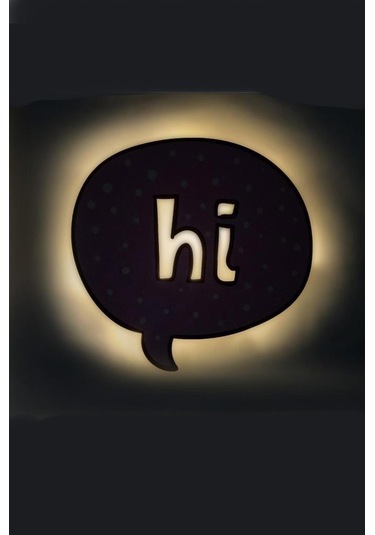 Çocuk Odası Bebek Odası Led Işıklı  Hi! Yazısı Baskılı Mdf Duvar Süsü