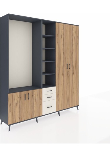Hyperion Dolap 13 Raflı 3 Çekmeceli 4 Kapaklı 220x44x243 Antrasit-çam/aytaşı Atlas Çam/aytası