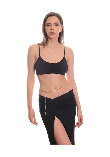 Kadın Altın Renk Lak Kaplama Geometrik Parçalı Ayarlanabilir Bel Zinciri Altın