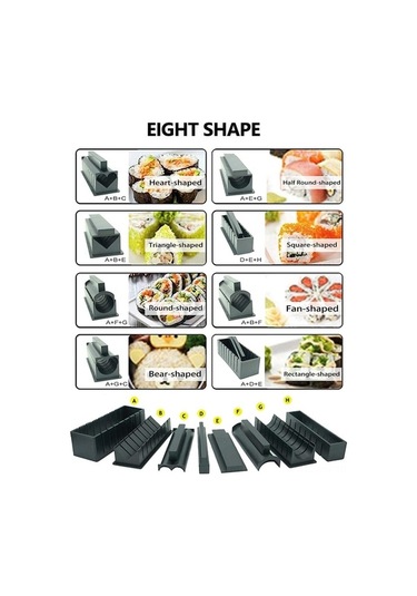 Novahub 10 Parçalı Sushi Seti - Renkli, Kolay Hazırlık, Çeşitli Şekiller Çok Renkli