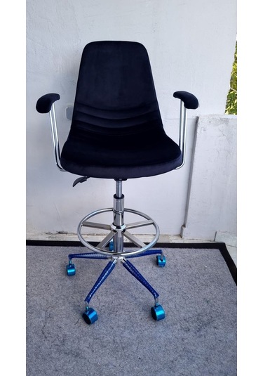 Bintaş Mobilya Siyah Kumaş Tekerlekli Kollu Rahat Bar Sandalyesi Siyah