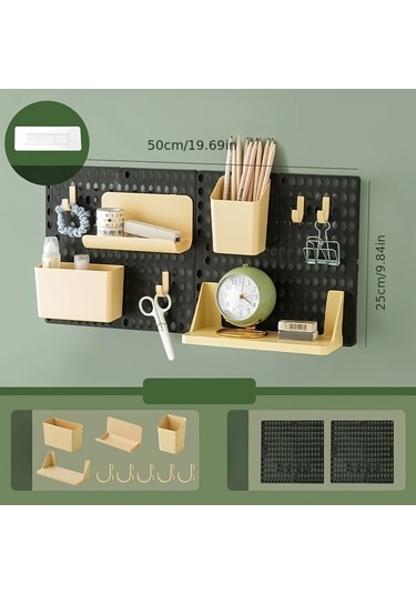 Topshop1 11 Parça Siyah Taban Plakası Ve Sarı Aksesuar Seti Beyaz Taban Plakası Deliksiz Delikli Zımba Tahtası Depolama Rafı Masa Bölücü Duvara Monte