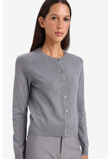 Defacto Regular Fit Bisiklet Yaka Hırka D6282ax25augr456 Gri