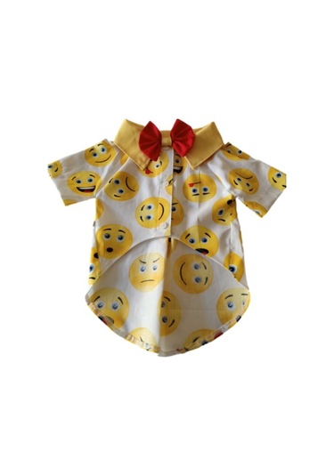 Gobo Emoji Desenli Kırmızı Papyonlu Beyaz Kedi Köpek Kıyafeti Elbisesi