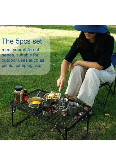 Ulzyvf Tava Taşınabilir Takımı, 5yl Gümüş Dış Çelik Bardak, Piknik Sofra Seti Gümüş