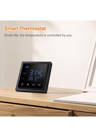 Siyah Led Dokunmatik Ekranlı Akıllı Termostat 16a Yerden Isıtma Sıcaklık Kontrol Cihazı 85265v Elektrikli