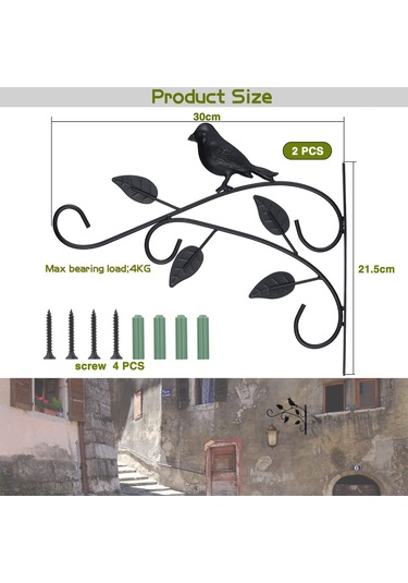 2'li Paket Duvara Monte Bitki Kancaları, Asılı Sepet Braketleri, İç Mekan Fenerleri, Dış Mekan Kuş Yemlikleri Ve Rüzgar Çanı Dekorasyonu İçin 12 İnç Demir Asılı Saksı Diğer