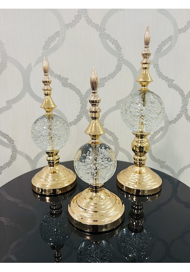 FURKAN DEKORATİF DAMLALI CAM KÜRE ALTIN CAM ÜÇLÜ OBJE