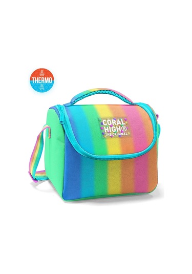 Coral High Kız Çocuk Beslenme Çantası - Thermo - Renkli Çizgili Mavi Turuncu Çok Renkli