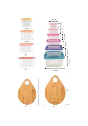 Karaca Damla 12 Parça Saklama Kabı ve Kesme Tahtası