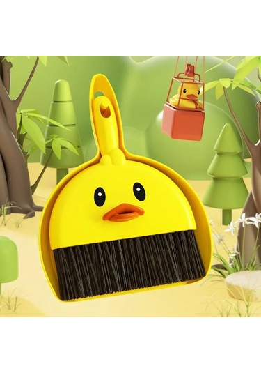 Padalink Sarı Ördek Desenli Süpürge Ve Kovalık Seti - Ev Temizliği İçin Eğlenceli Ve Dayanıklı Temizlik Aleti