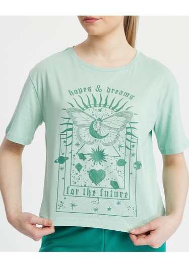 Bella Dossi Pamuklu Kısa Kollu Baskılı Kadın Şortlu Yazlık Pijama Takımı Mint Mint Yeşili