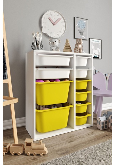 %100 Mdf - Small Duo 10 Sepetli Oyuncak Dolabı Sarı