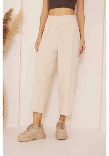 Darlin Moda Bej Yüksek Bel Bol Paça Pantolon Dm3003 Bej