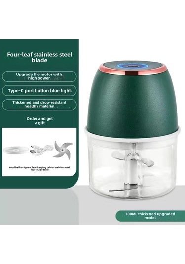 Hombey Evdeki Zeytinyağlı Yemeikler İçin Elektrikli 300ml Yeşil Pp Kase Ve 4 Yaprak Bıçaklı Sarımsak, Sarımsak Ve Et Çırpıcı Diğer