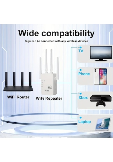 Xuweiwei Beyaz Wifi Genisletici 1200mbps 4 Antenli 360 Tam Kapsama Alani 35 Cihaz Icin Eu Fis Ethernet Portu Ev Ofis Kafe Icin Sinyal Guclendirme