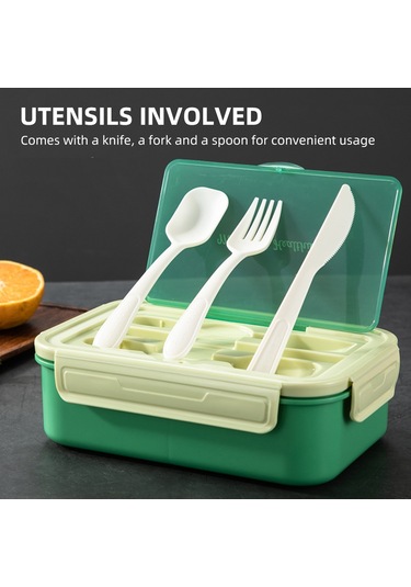 Moveevo Yeşil Pp5 1.1l Bölmeli Microwave Uyumlu Yemek Kutusu, Çocuk-öğrenci-çalışan İçin Leakproof, Çamaşır Makinesi Güvenli, Çatal Kaşık Dahil Yeşil