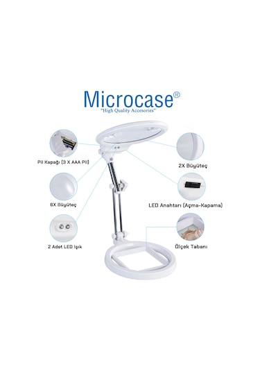 Masaüstü Ledli Aydınlatma 6X - 2X Büyütme Büyüteç 45 Cm - Al2490