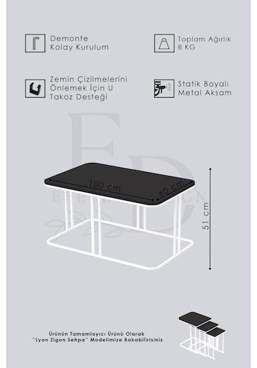 Lyon Orta Sehpa Gümüş Metal - Atlantik Çam Tabla