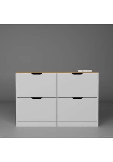 İsan Düşer Kapak 4 Bölmeli Ayakkabılık Beyaz-ceviz 120 Cm Ceviz - Beyaz