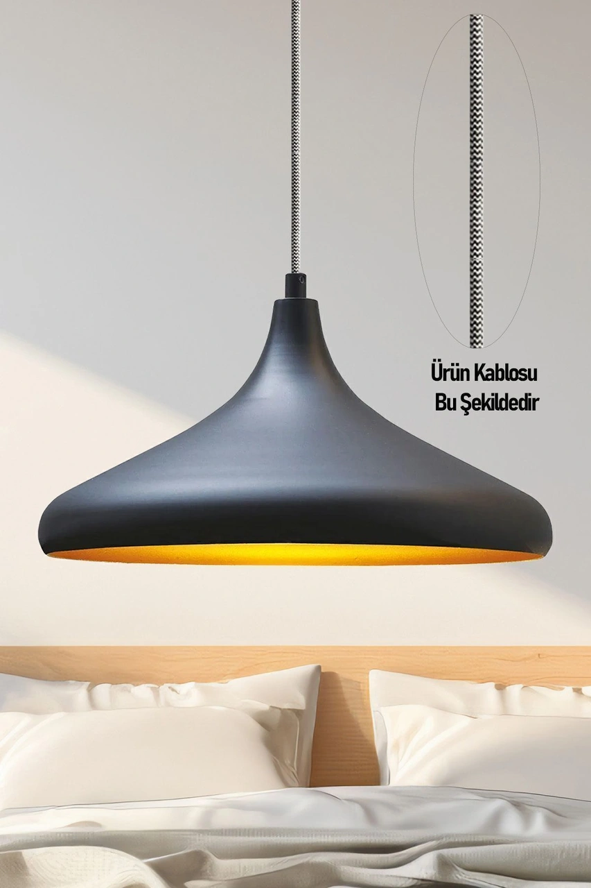 Champion Siyah Özel Kablo Avize - Alüminyum 35 Cm Cafe Rustik Sarkıt Mutfak Lamba Modelleri Siyah